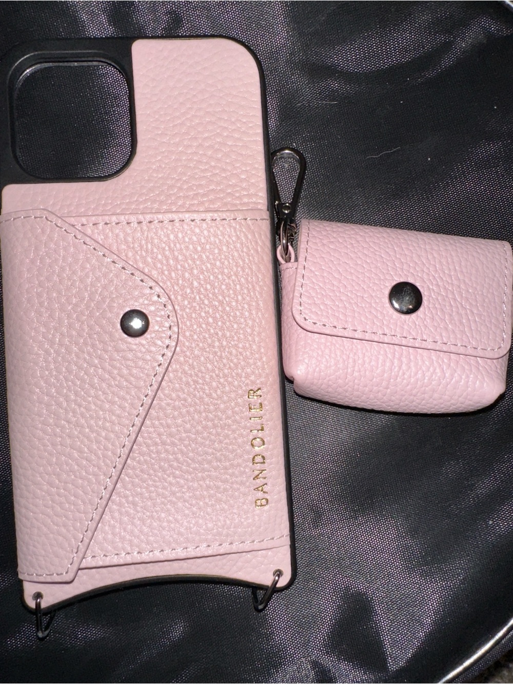 IPhone Pro Max 12 Bandolier Blush Pink Leather Phone Case w/Avery Ear Pod Case